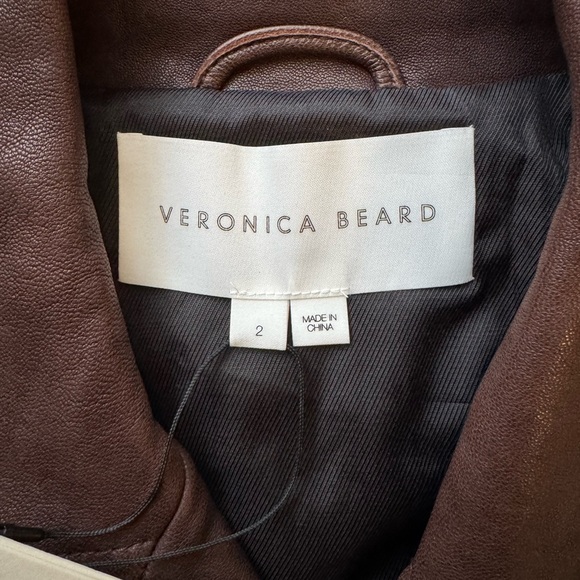 NWT Veronica Beard Marea Leather Moto Jacket in Brown Size 2 - Picture 11 of 15